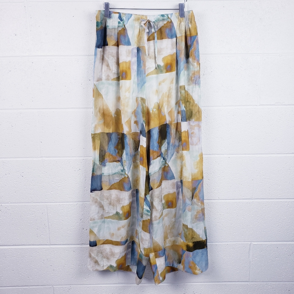Pinch Woven Wide Leg Pants Abstract Pattern Elastic Waist Multicolor Size Large